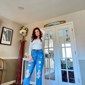 Women’s High-Rise Distressed Blue Jeans